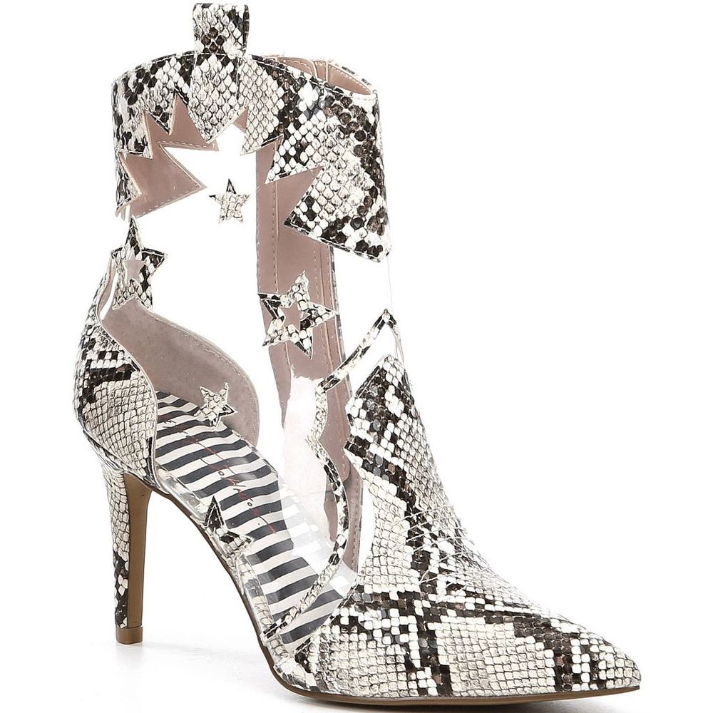 Betsey Johnson Women's Casual Boots NATURAL Snake-Embossed Lunas Cutout Ankle 8M